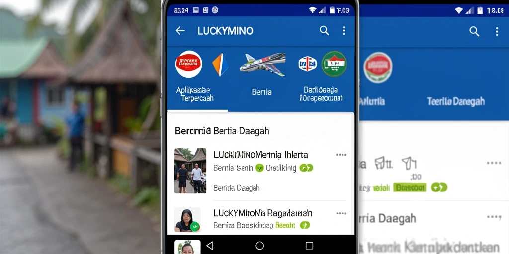 Tampilan antarmuka aplikasi <strong>LUCKYMINO</strong> dengan berita daerah terkini.