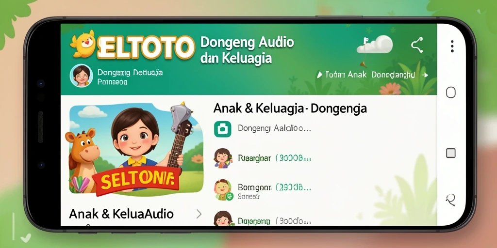 Antarmuka pengguna SELTOTO yang ramah anak dengan koleksi dongeng audio.