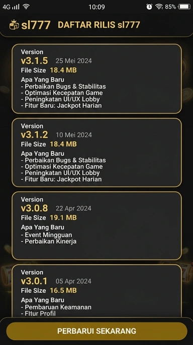 Riwayat Versi Aplikasi sl777 untuk Android